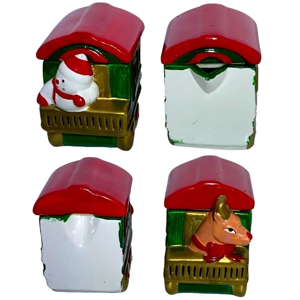 Vintage TeaPot Set Santa Train with Nesting Creamer Sugar Bowl 3 PC Ceramic 1994